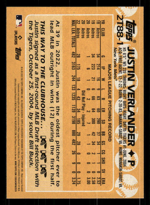 Justin Verlander 2023 Topps Series 2 Back of Card