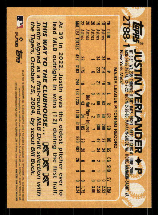 Justin Verlander 2023 Topps Series 2 Back of Card