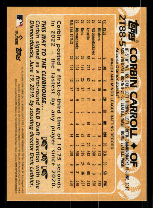 Corbin Carroll 2023 Topps Series 2 Back of Card