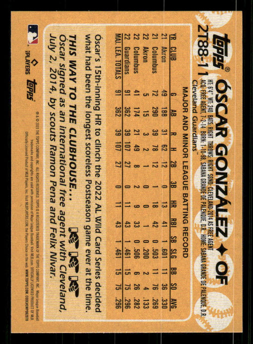 Oscar Gonzalez 2023 Topps Series 2 Back of Card