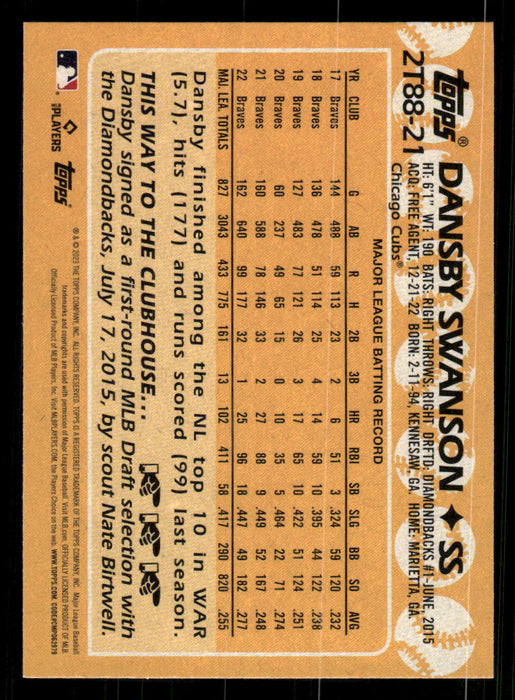 Dansby Swanson 2023 Topps Series 2 Back of Card