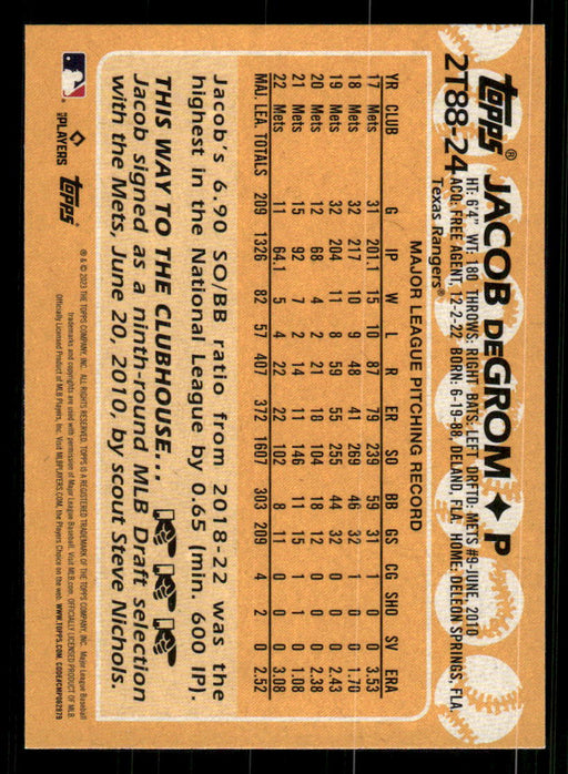 Jacob deGrom 2023 Topps Series 2 Back of Card