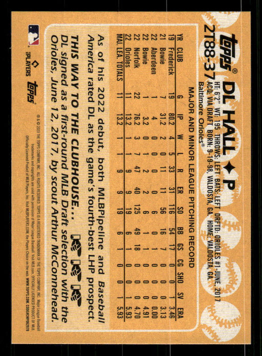 DL Hall 2023 Topps Series 2 Back of Card