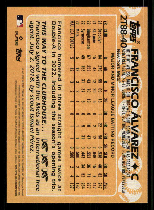 Francisco Alvarez 2023 Topps Series 2 Back of Card