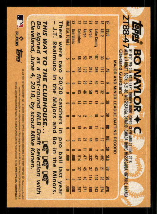 Bo Naylor 2023 Topps Series 2 Back of Card