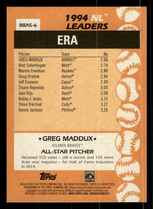 Greg Maddux 2023 Topps Series 2 Back of Card