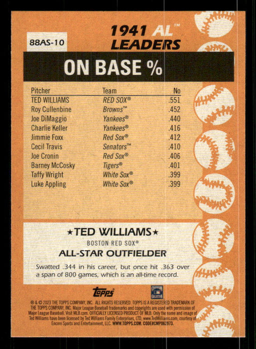 Ted Williams 2023 Topps Series 2 Back of Card