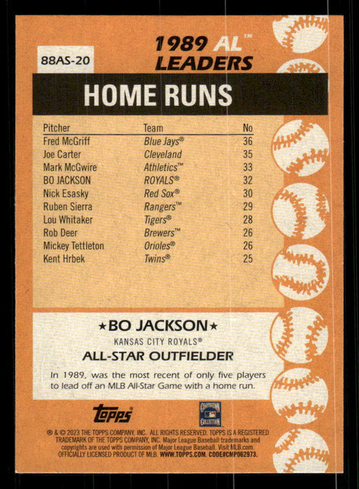 Bo Jackson 2023 Topps Series 2 Back of Card