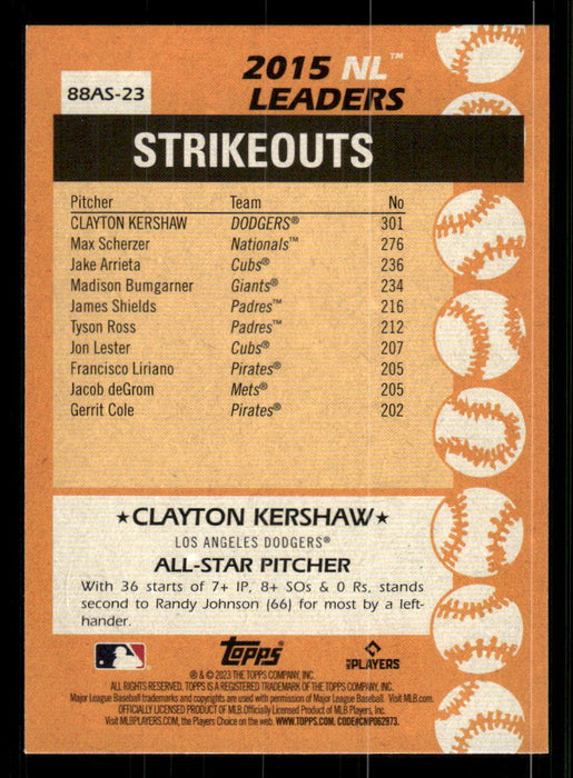 Clayton Kershaw 2023 Topps Series 2 Back of Card