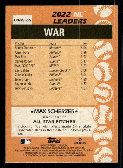 Max Scherzer 2023 Topps Series 2 Back of Card