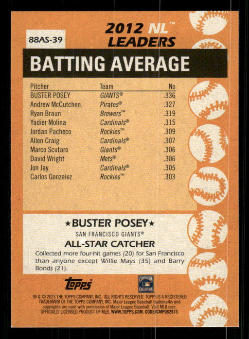 Buster Posey 2023 Topps Series 2 Back of Card