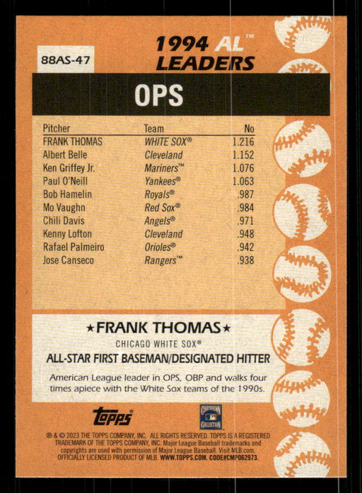 Frank Thomas 2023 Topps Series 2 Back of Card