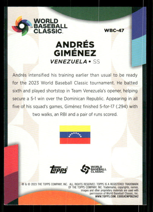 Andres Gimenez 2023 Topps Series 2 Back of Card