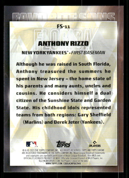 Anthony Rizzo 2023 Topps Series 2 Back of Card