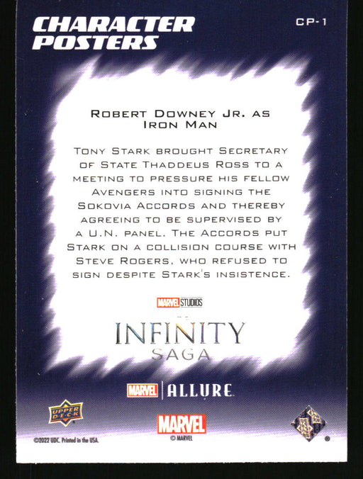 Robert Downey Jr. as Iron Man 2022 Upper Deck Marvel Allure Back of Card