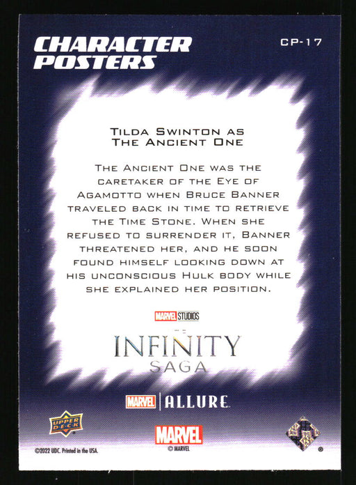 Tilda Swinton as The Ancient One 2022 Upper Deck Marvel Allure Back of Card