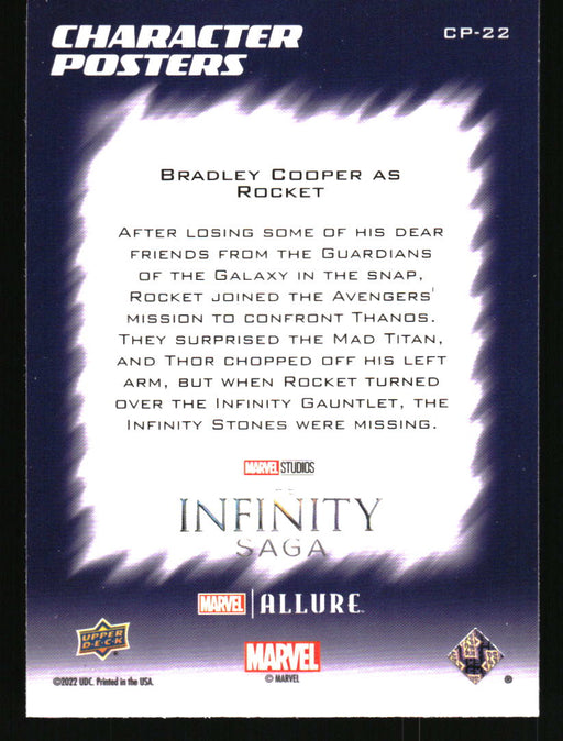 Bradley Cooper as Rocket 2022 Upper Deck Marvel Allure Back of Card