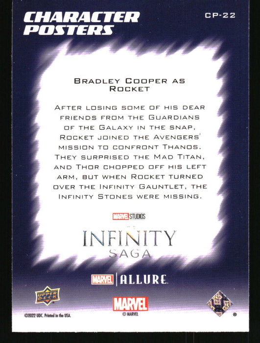 Bradley Cooper as Rocket 2022 Upper Deck Marvel Allure Back of Card