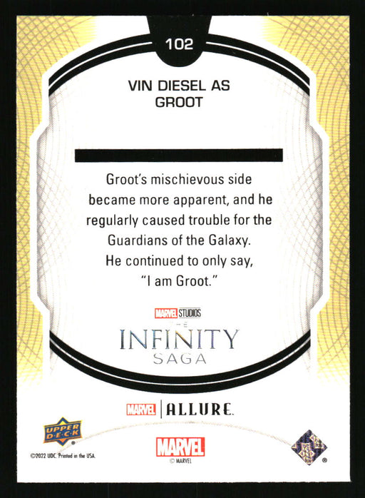 Vin Diesel as Groot 2022 Upper Deck Marvel Allure Back of Card