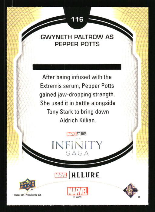 Gwyneth Paltrow as Pepper Potts 2022 Upper Deck Marvel Allure Back of Card