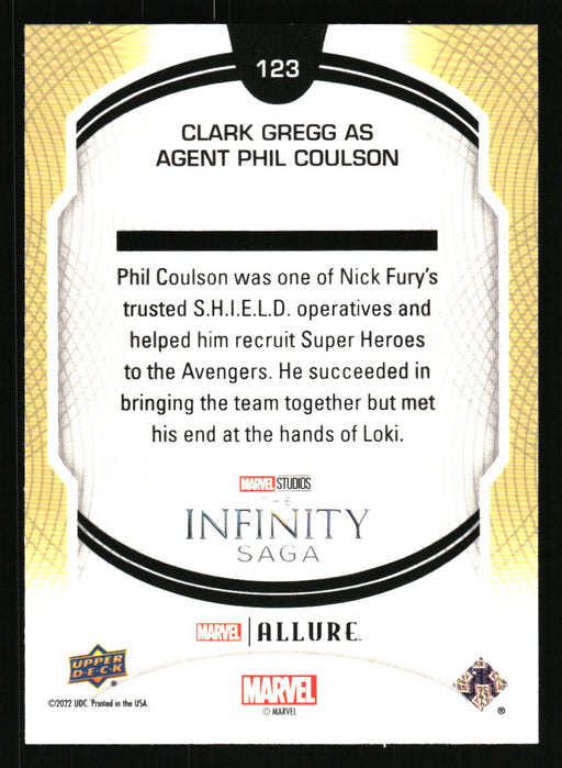 Clark Gregg as Agent Coulson 2022 Upper Deck Marvel Allure Back of Card