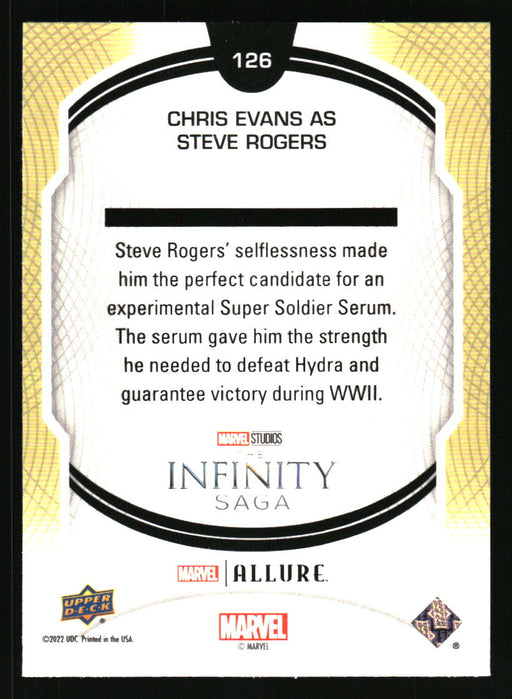 Chris Evans as Captain America 2022 Upper Deck Marvel Allure Back of Card