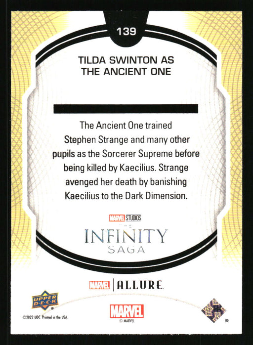 Tilda Swinton as The Ancient One 2022 Upper Deck Marvel Allure Back of Card