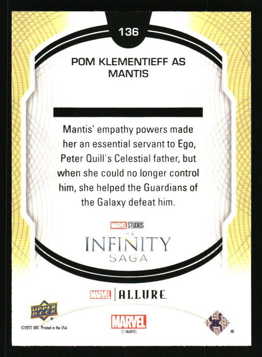 Pom Klementieff as Mantis 2022 Upper Deck Marvel Allure Back of Card