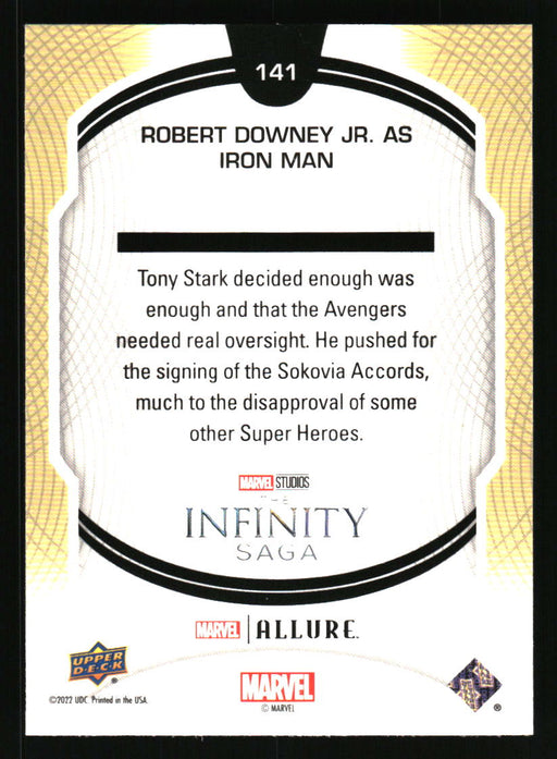 Robert Downey Jr. as Iron Man 2022 Upper Deck Marvel Allure Back of Card