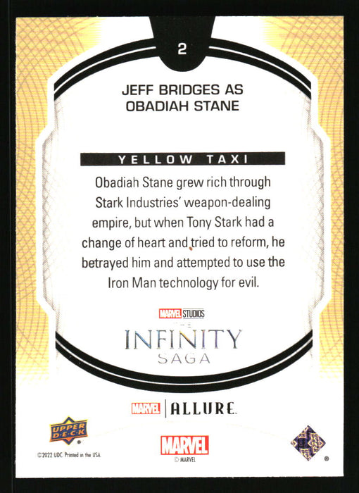 Jeff Bridges as Obadiah Stane 2022 Upper Deck Marvel Allure Back of Card