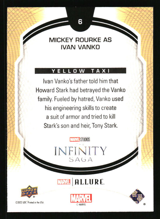 Mickey Rourke as Ivan Vanko 2022 Upper Deck Marvel Allure Back of Card