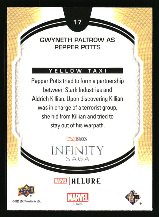 Gwyneth Paltrow as Pepper Potts 2022 Upper Deck Marvel Allure Back of Card