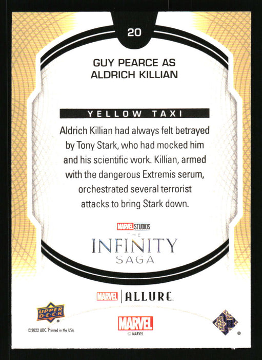 Guy Pearce as Aldrich Killian 2022 Upper Deck Marvel Allure Back of Card