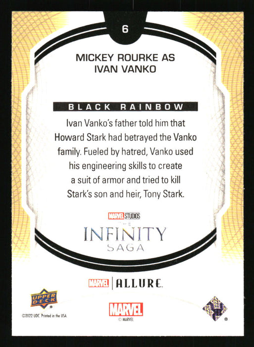 Mickey Rourke as Ivan Vanko 2022 Upper Deck Marvel Allure Back of Card