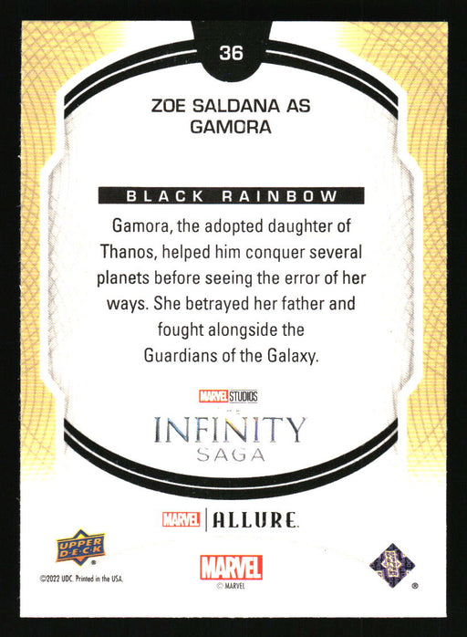 Zoe Saldana as Gamora 2022 Upper Deck Marvel Allure Back of Card