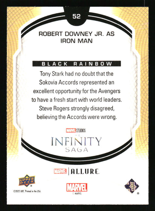 Robert Downey Jr. as Iron Man 2022 Upper Deck Marvel Allure Back of Card