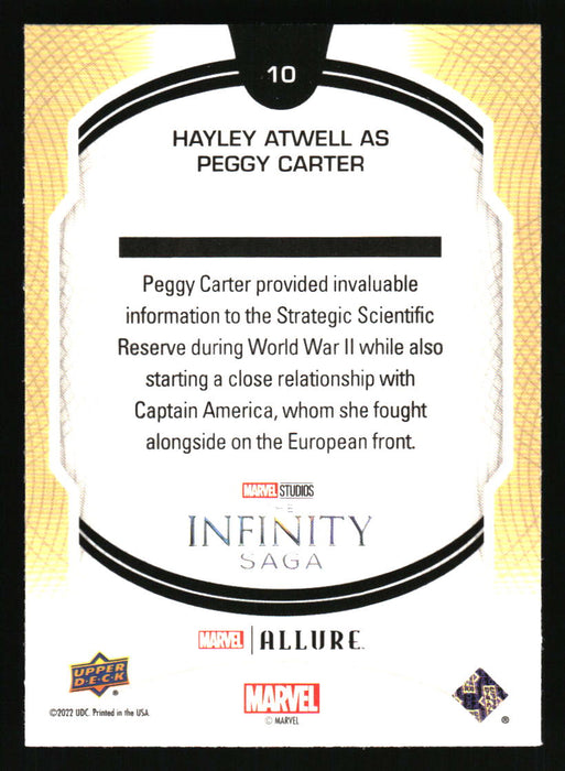 Hayley Atwell as Peggy Carter 2022 Upper Deck Marvel Allure Back of Card