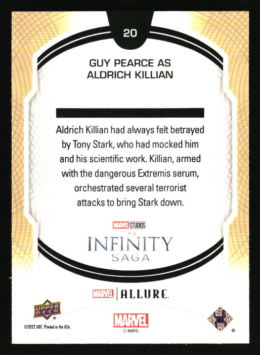 Guy Pearce as Aldrich Killian 2022 Upper Deck Marvel Allure Back of Card