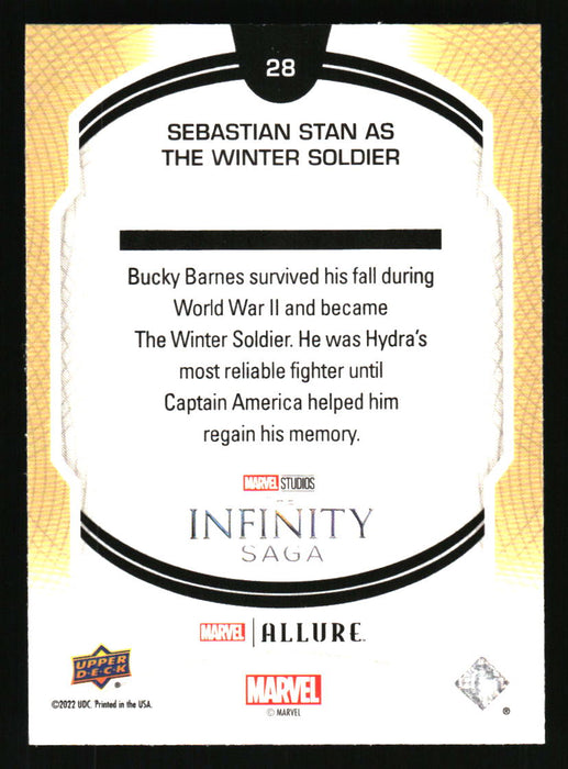 Sebastian Stan as Bucky Barnes 2022 Upper Deck Marvel Allure Back of Card