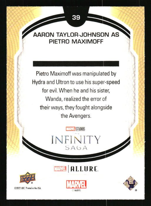 Aaron Taylor-Johnson as Quicksilver 2022 Upper Deck Marvel Allure Back of Card