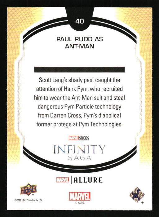 Paul Rudd as Ant-Man 2022 Upper Deck Marvel Allure Back of Card