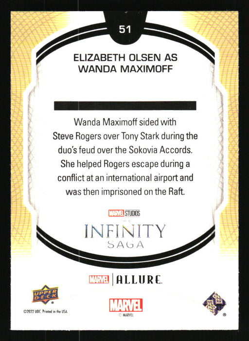 Elizabeth Olsen as Wanda Maximoff 2022 Upper Deck Marvel Allure Back of Card