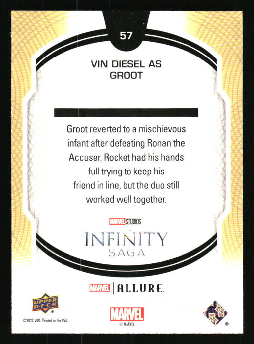 Vin Diesel as Groot 2022 Upper Deck Marvel Allure Back of Card