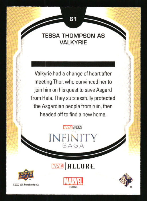 Tessa Thompson as Valkyrie 2022 Upper Deck Marvel Allure Back of Card