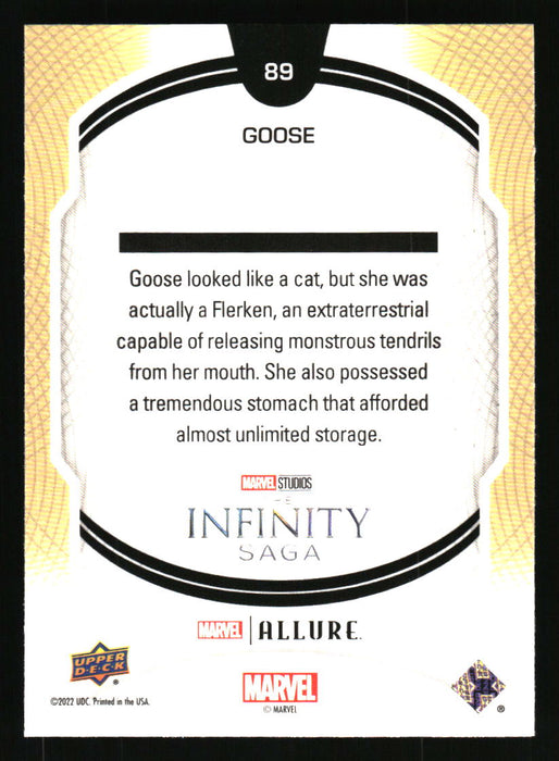 Goose the Cat 2022 Upper Deck Marvel Allure Back of Card