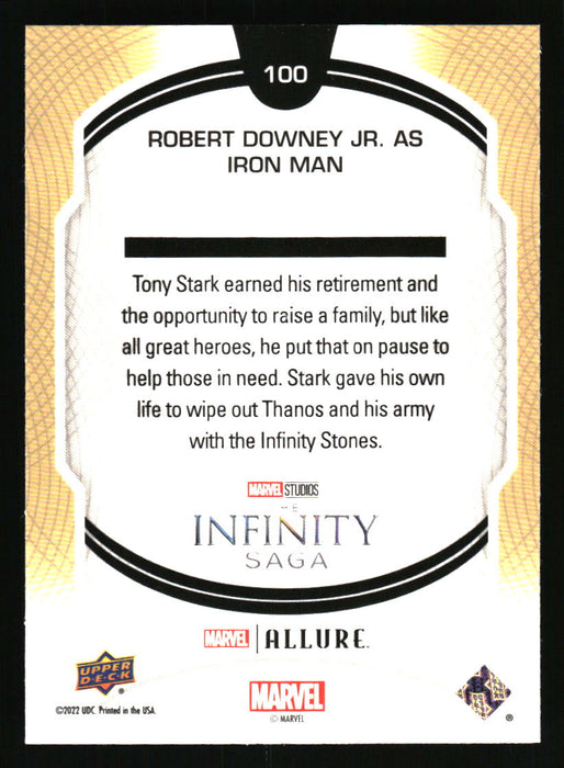 Robert Downey Jr. as Iron Man 2022 Upper Deck Marvel Allure Back of Card