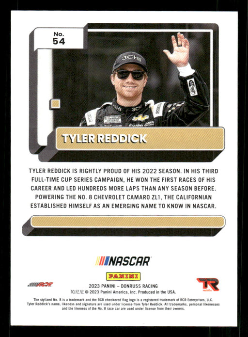 Tyler Reddick 2023 Panini Donruss Racing Red Back of Card