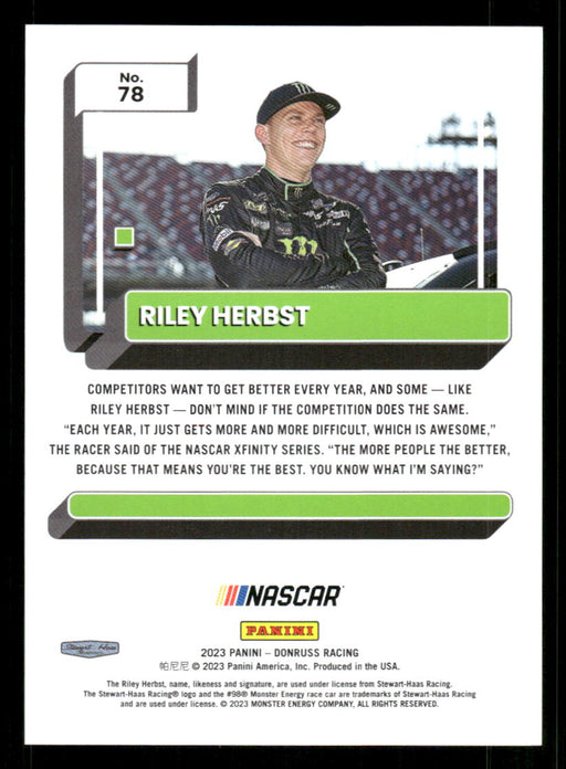 Riley Herbst 2023 Panini Donruss Racing Red Back of Card