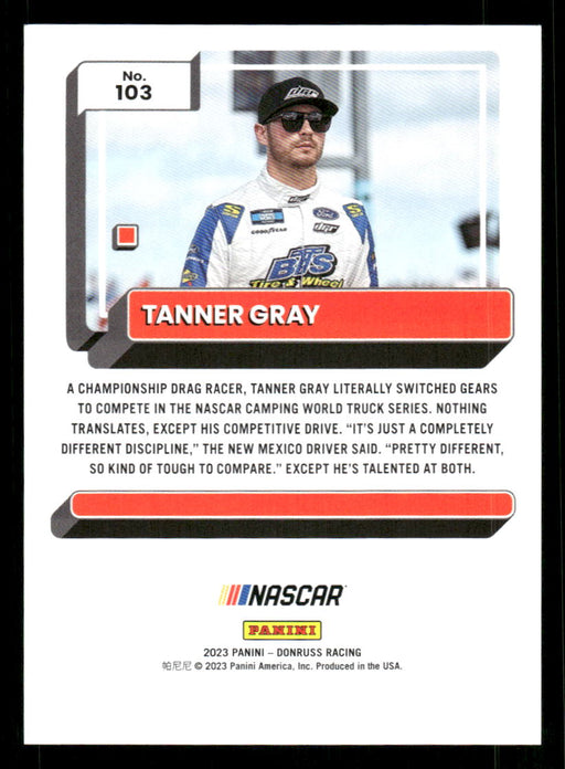 Tanner Gray 2023 Panini Donruss Racing Red Back of Card