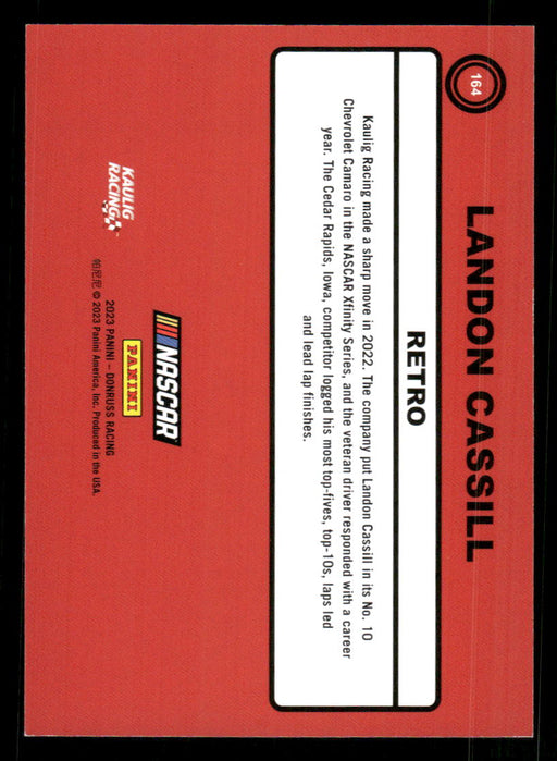 Landon Cassill 2023 Panini Donruss Racing Red Retro 1990 Back of Card